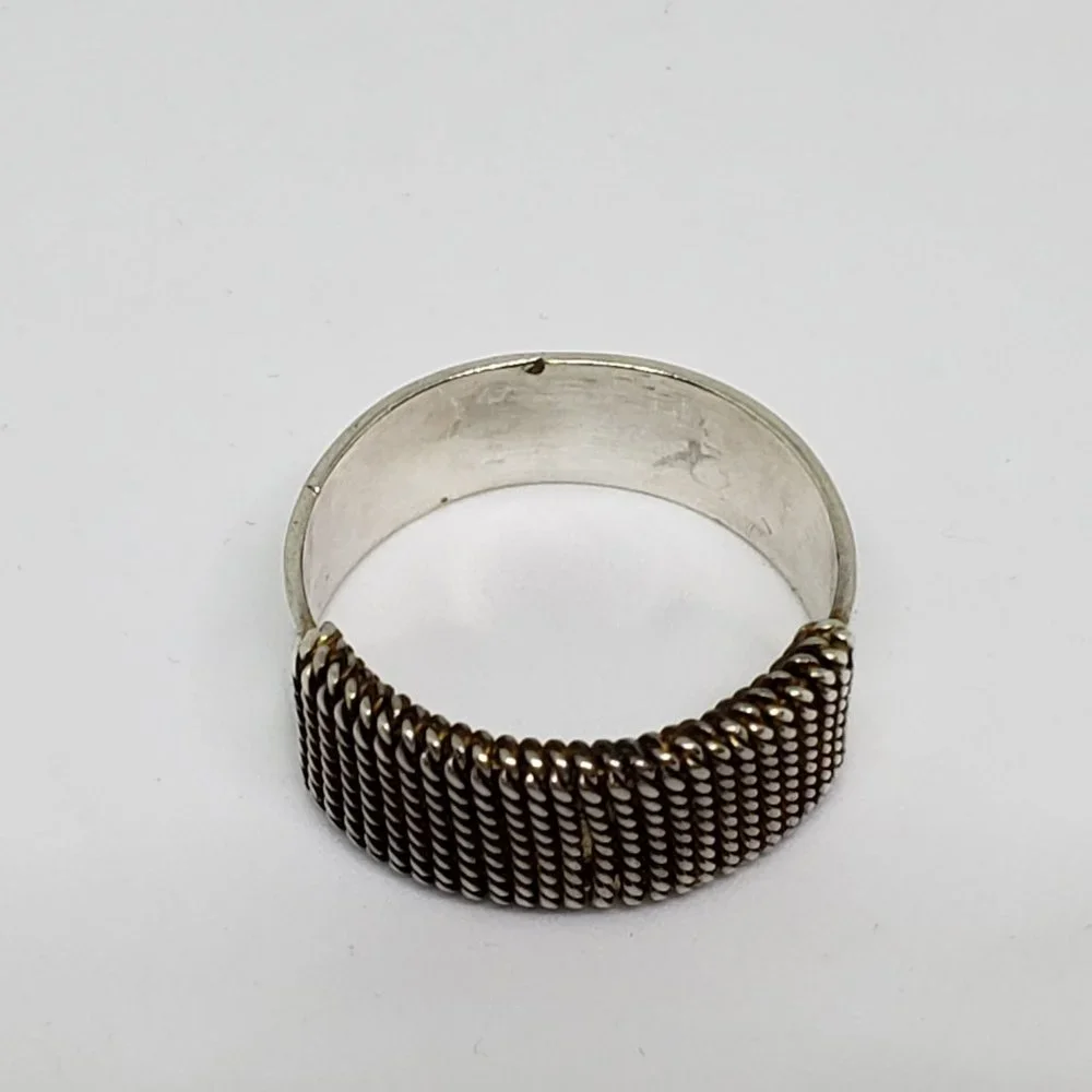 Hand Crafted Sterling Silver Wire Wrap Cigar Band Ring - Size 7.75